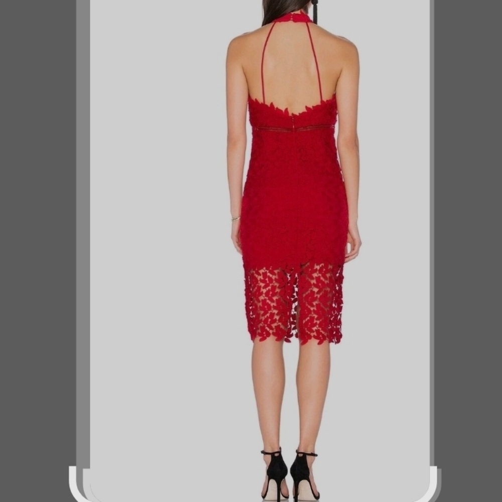 Bardot Gemma Red Lace Midi Dress - Sleeveless High Neck - Picture 2 of 8